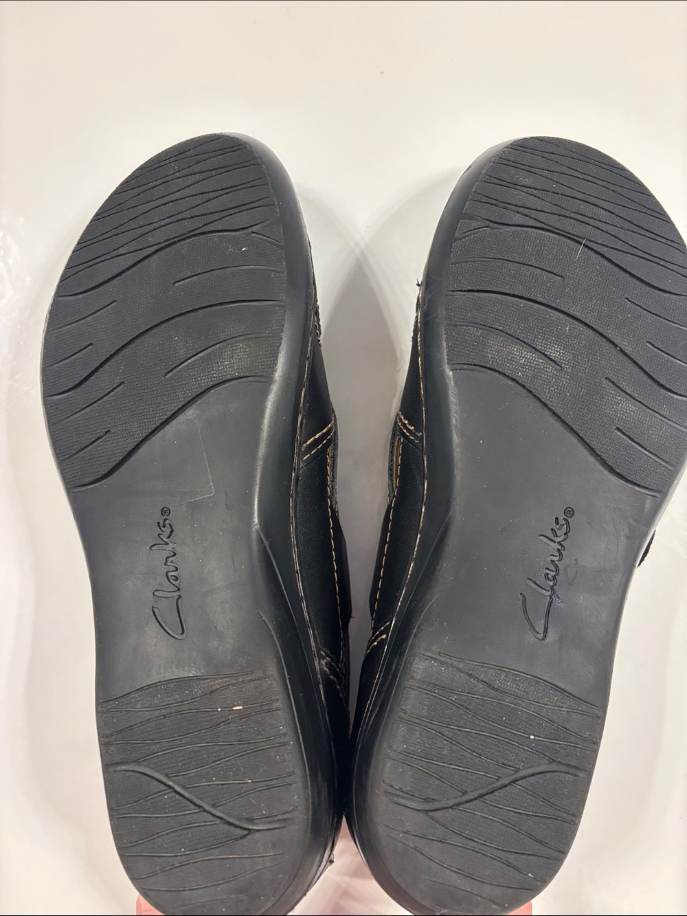 Clarks Black Leather Mary Jane Flats with Contrast Stitching - Picture 7 of 8